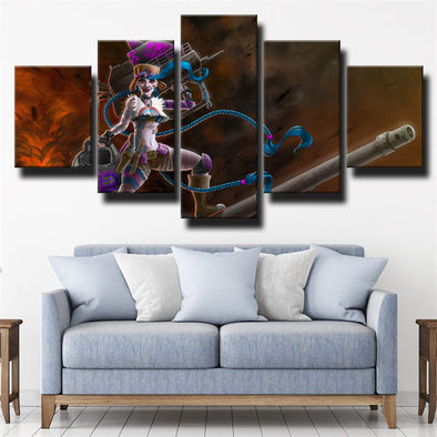5 panel wall art canvas prints League Of Legends Jinx live room decor-1200 (1)