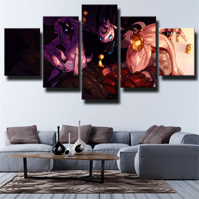 5 panel wall art canvas prints League Of Legends Kindred wall decor-1200 (1)