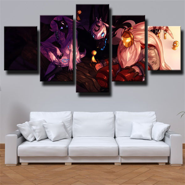 5 panel wall art canvas prints League Of Legends Kindred wall decor-1200 (2)