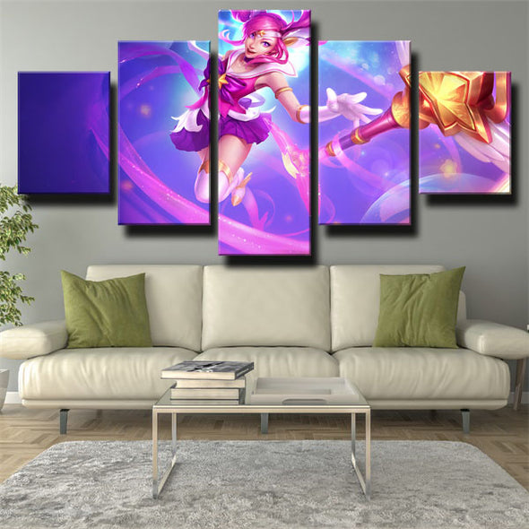 5 panel wall art canvas prints League Of Legends Lux home decor-1200 (3)