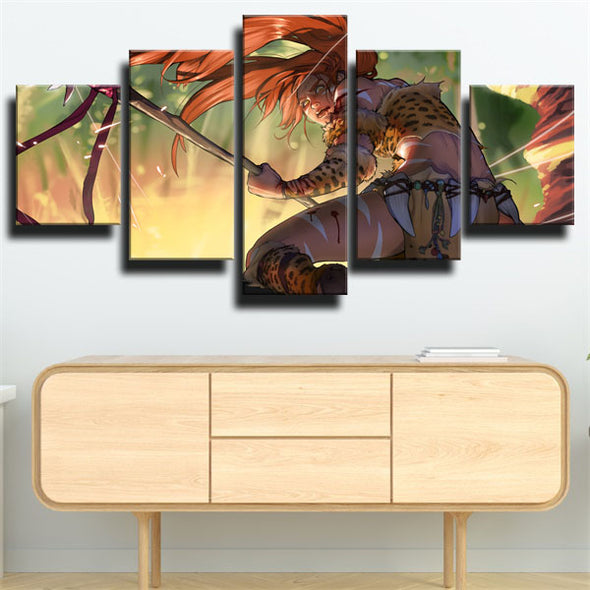 5 panel wall art canvas prints League of Legends Nidalee decor picture-1200 (2)