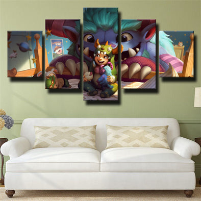 5 panel wall art canvas prints League of Legends Nunu live room decor-1200 (1)
