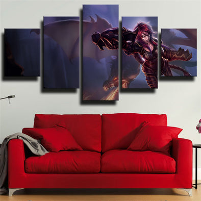 5 panel wall art canvas prints League of Legends Shyvana home decor-1200 (1)