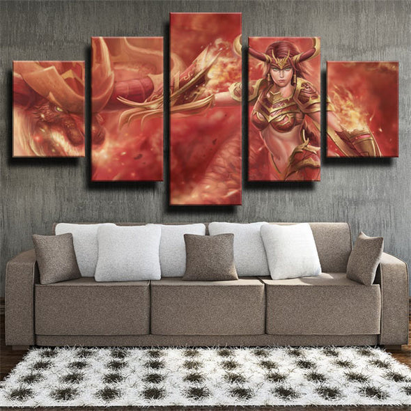 5 panel wall art canvas prints League of Legends Shyvana wall picture-1200 (2)