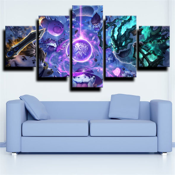 5 panel wall art canvas prints League of Legends Thresh live room decor-1200 (2)