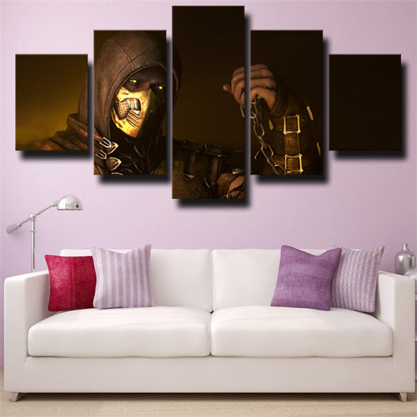 5 panel wall art canvas prints MKX characters Scorpion home decor-1540 (3)
