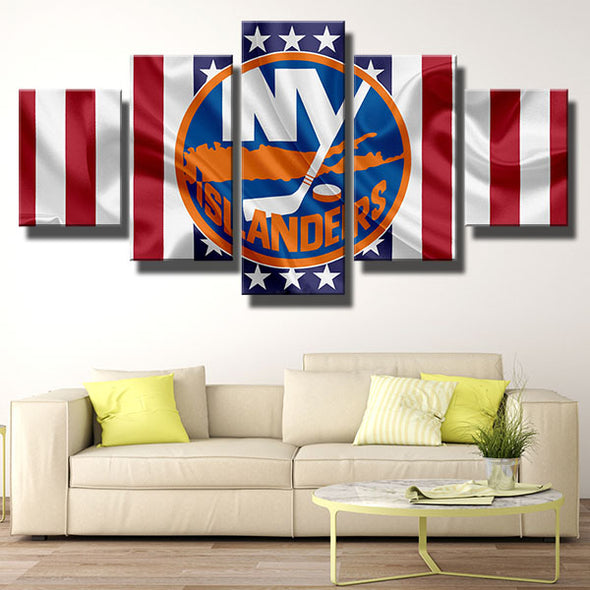 5 panel wall art canvas prints NY Islanders The U.S. flag wall decor-1201 (1)