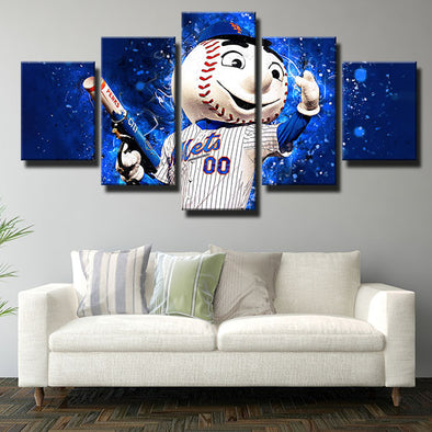 5 panel wall art canvas prints NY Mets mascot Mr. Met wall decor-1201 (1)
