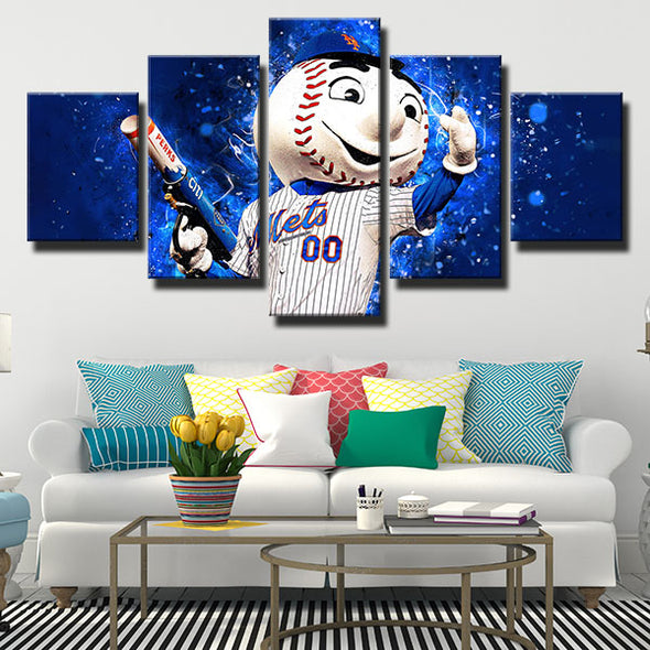 5 panel wall art canvas prints NY Mets mascot Mr. Met wall decor-1201 (2)
