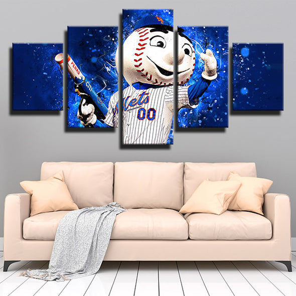 5 panel wall art canvas prints NY Mets mascot Mr. Met wall decor-1201 (3)