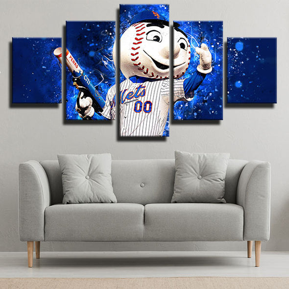 5 panel wall art canvas prints NY Mets mascot Mr. Met wall decor-1201 (4)