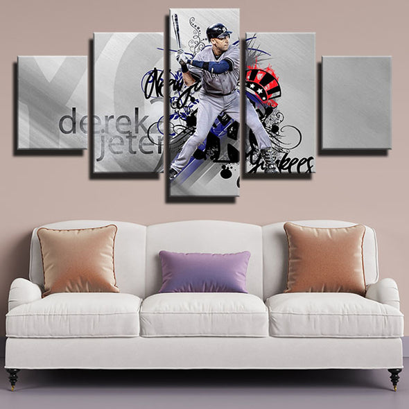 5 panel wall art canvas prints NY Yankees Derek Jeter wall decor -1201 (2)