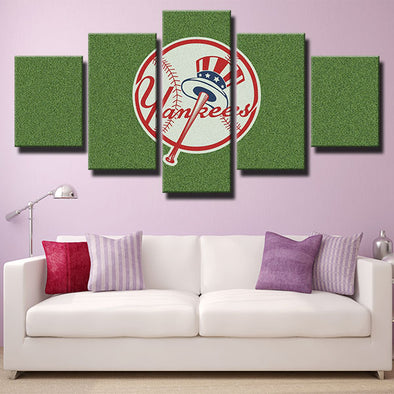 5 panel wall art canvas prints NY Yankees Green LOGO wall picture-1201 (1)