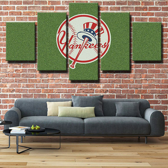5 panel wall art canvas prints NY Yankees Green LOGO wall picture-1201 (2)