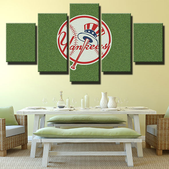 5 panel wall art canvas prints NY Yankees Green LOGO wall picture-1201 (3)