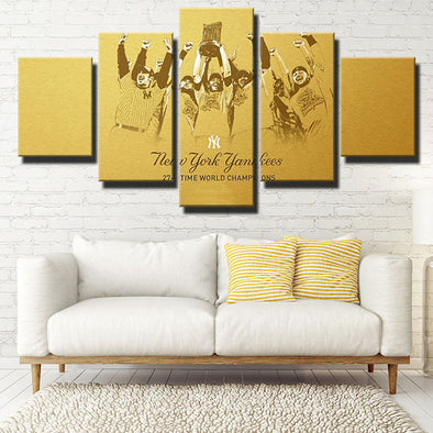 5 panel wall art canvas prints NY Yankees The title champion decor picture-1201 (1)