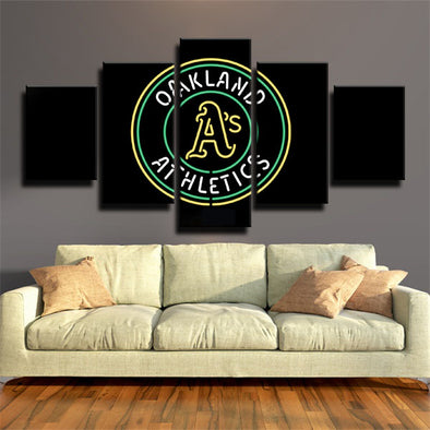 5 panel wall art canvas prints  Oakland Athletics  Symbol home decor1203（1）