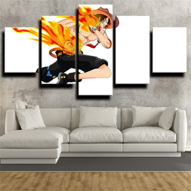 5 panel wall art canvas prints One Piece Portgas D. Ace decor picture-1200 (1)