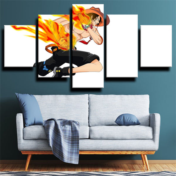 5 panel wall art canvas prints One Piece Portgas D. Ace decor picture-1200 (2)
