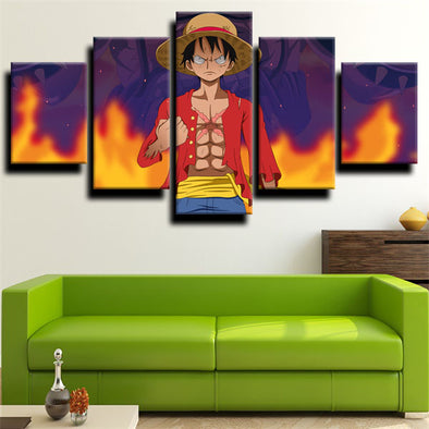 5 panel wall art canvas prints One Piece Straw Hat Luffy decor picture-1200 (1)