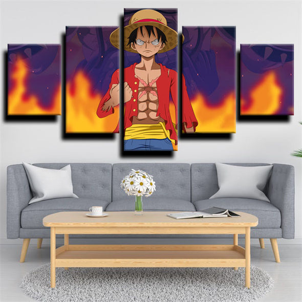 5 panel wall art canvas prints One Piece Straw Hat Luffy decor picture-1200 (2)