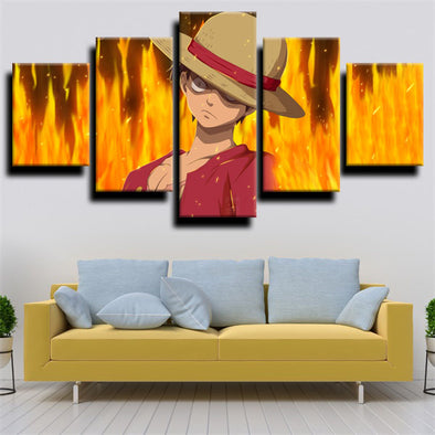 5 panel wall art canvas prints One Piece Straw Hat Luffy home decor-1200 (1)