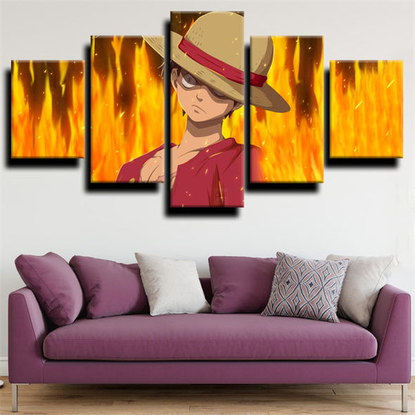 5 panel wall art canvas prints One Piece Straw Hat Luffy home decor-1200 (3)