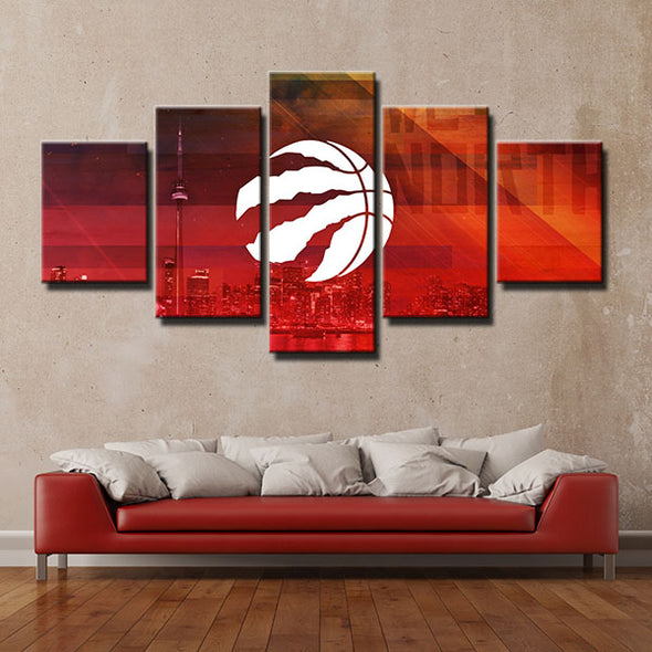5 panel wall art canvas prints Raptors red city live room decor-1203 (1)