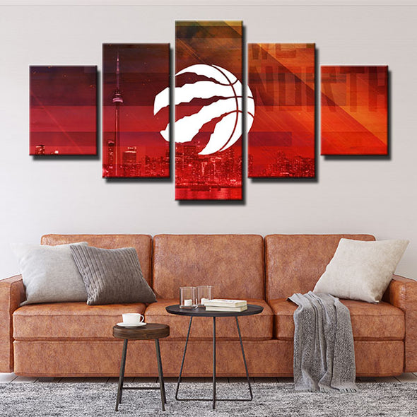 5 panel wall art canvas prints Raptors red city live room decor-1203 (2)