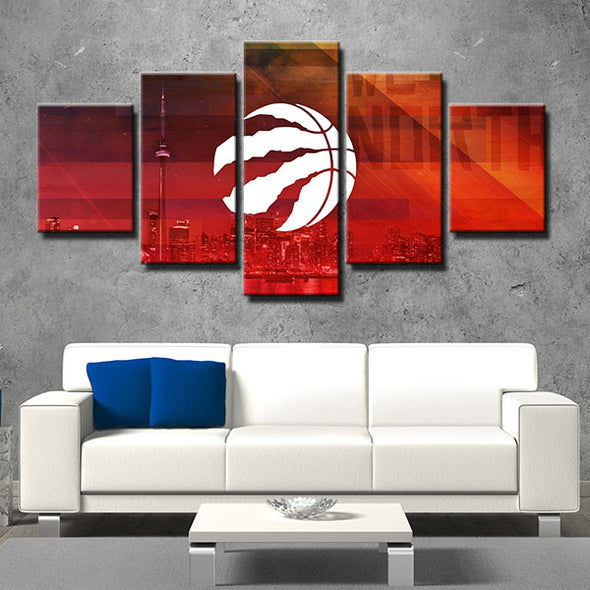 5 panel wall art canvas prints Raptors red city live room decor-1203 (4)