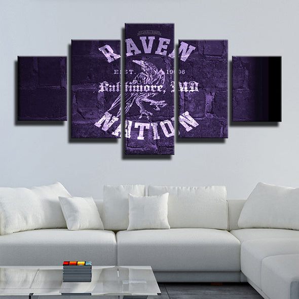 5 panel wall art canvas prints Ravens Wall Crow logo live room decor-1209 (3)
