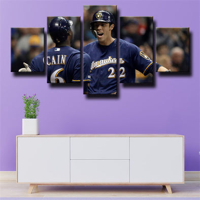 5 panel wall art canvas prints The Brew Crew Christian Yelich wall picture-1214 (1)
