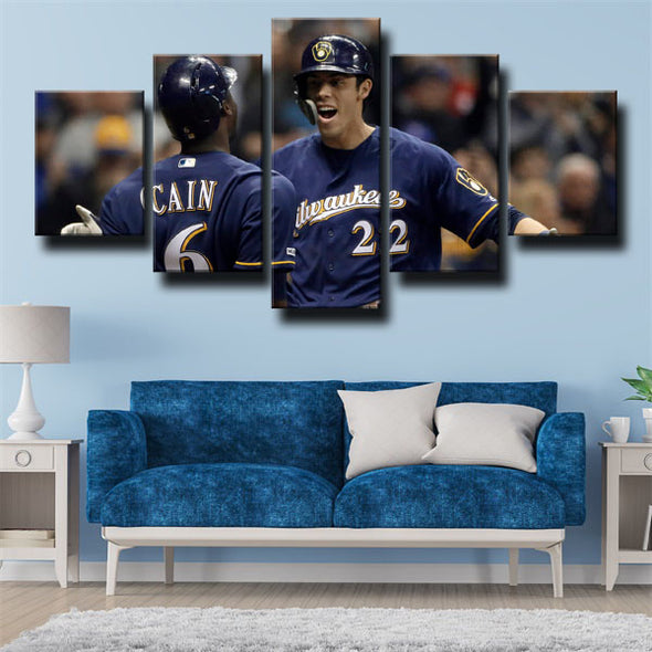 5 panel wall art canvas prints The Brew Crew Christian Yelich wall picture-1214 (3)