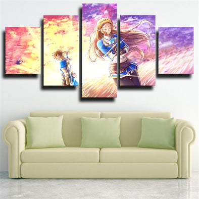 5 panel wall art canvas prints The Legend of Zelda couple home decor-1602 (1)