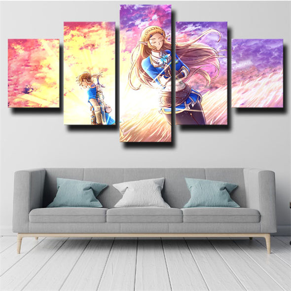 5 panel wall art canvas prints The Legend of Zelda couple home decor-1602 (2)