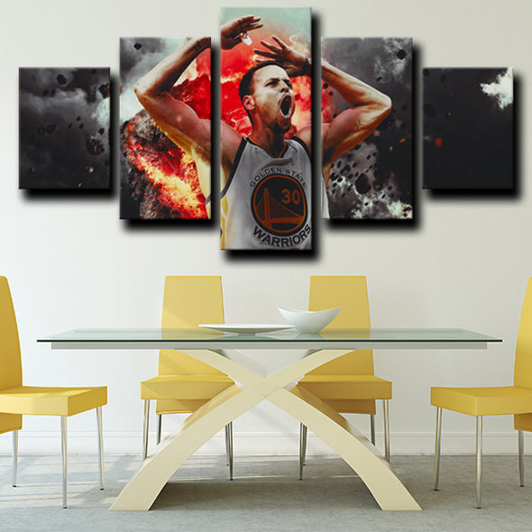 5 panel wall art canvas prints Warriors Stephen Curry decor picture-1247 (2)