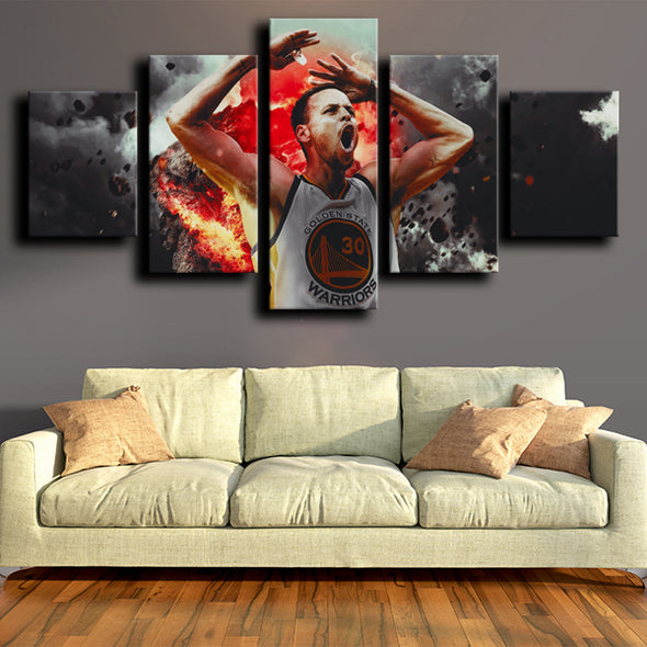 5 panel wall art canvas prints Warriors Stephen Curry decor picture-1247 (4)