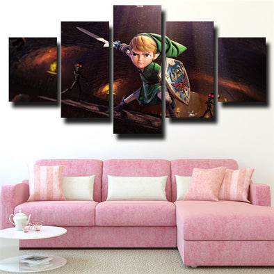 5 panel wall art canvas prints Zelda Link cartoon wall decor-1612 (1)