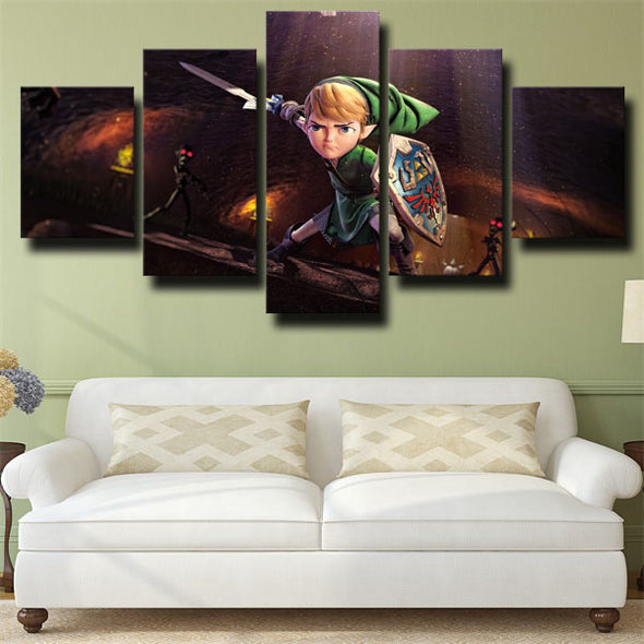 5 panel wall art canvas prints Zelda Link cartoon wall decor-1612 (3)