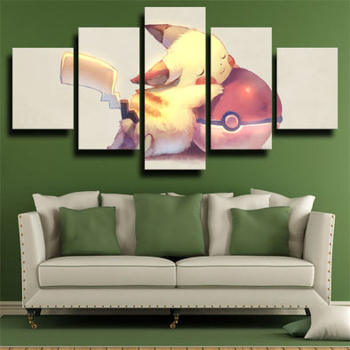 5 panel wall art canvas prints anime Pokemon Pikachu home decor-1833 (1)