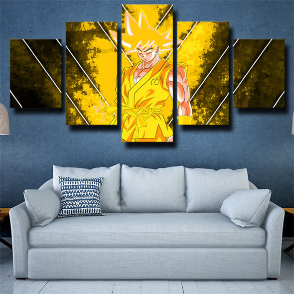 5 panel wall art canvas prints dragon ball yellow light Goku wall decor-1993 (1)