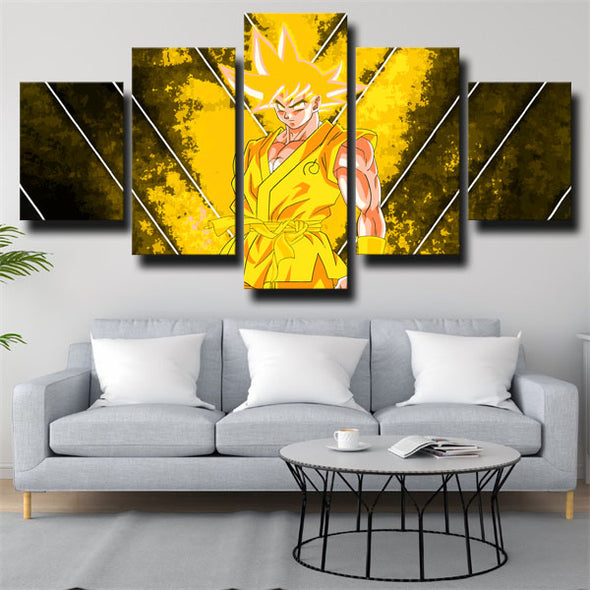 5 panel wall art canvas prints dragon ball yellow light Goku wall decor-1993 (2)