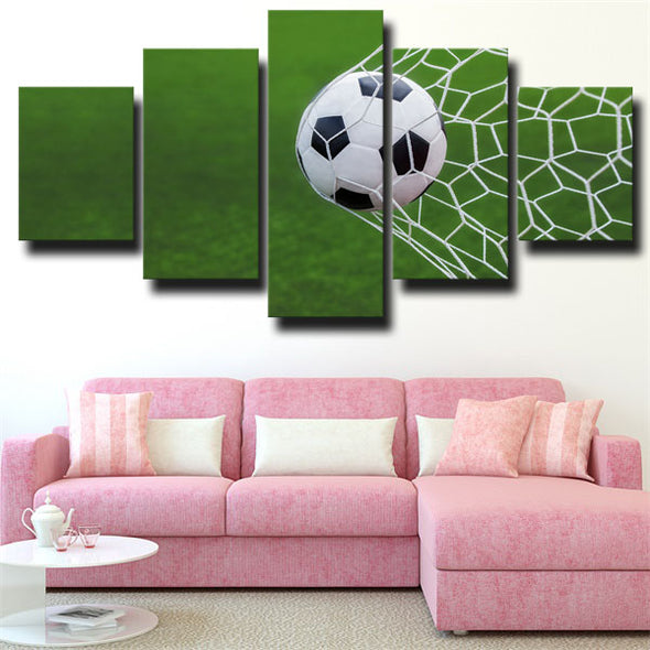 5 panel wall art canvas prints Football into the net home decor-1602 (1)