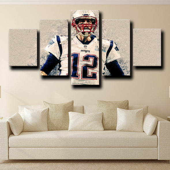 5 panel wall art framed Prints Patriots Brady home decor-1233 (2)