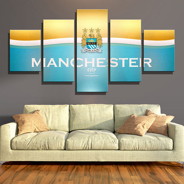 5 panel wall art framed prints City yellow and blue live room decor-1203 (2)