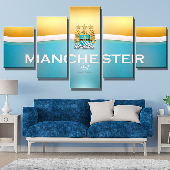 5 panel wall art framed prints City yellow and blue live room decor-1203 (3)