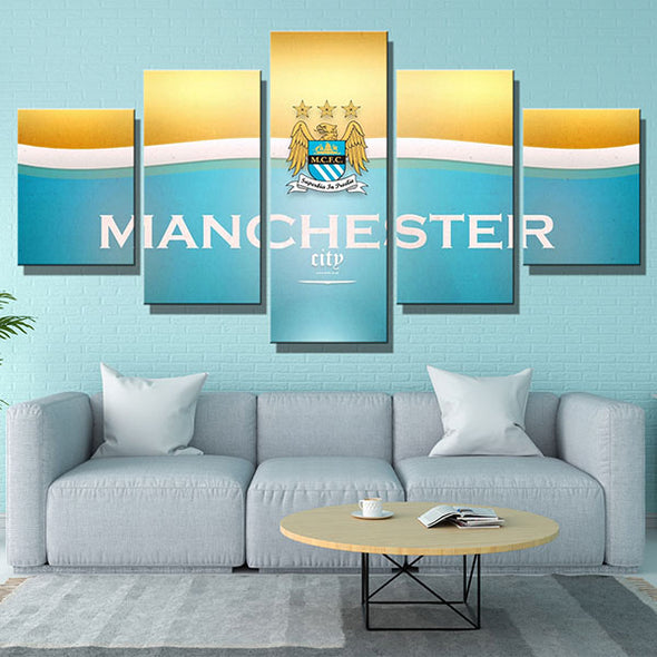5 panel wall art framed prints City yellow and blue live room decor-1203 (4)