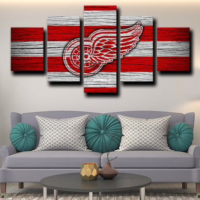 5 panel wall art framed prints Detroit Red Wings Logo live room decor-1213 (1)