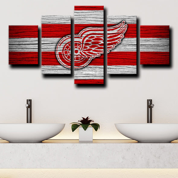 5 panel wall art framed prints Detroit Red Wings Logo live room decor-1213 (2)