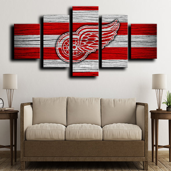 5 panel wall art framed prints Detroit Red Wings Logo live room decor-1213 (4)